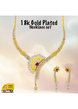 Fakhree 18K Gold Plated Flower Shape Pendant Set with Crystal Stones, 25376